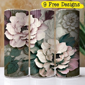 Pink and Purple Flowers 20oz Tumbler Design, Skinny Straight Tumbler PNG, 3D Floral Tumbler PNG, Sublimation Design, Pink Purple Flowers PNG