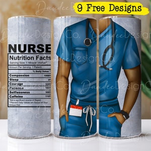 Male Nurse 20 oz Tumbler Design, Nurse Tumbler Sublimation Design, Skinny, Straight Tumbler PNG, Blue Scrubs, Nurse Nutrition Facts