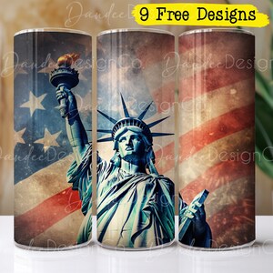 Statue of Liberty 20oz Tumbler Design, Skinny Straight Tumbler PNG, Patriotic PNG, American Flag PNG, Sublimation Design, Tumbler Wrap