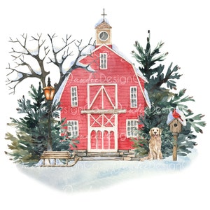 Winter Church PNG, Winter Church Sublimation design, Red Church Png, Golden Retriever Png, Red Cardinal, Digital Download