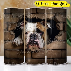 English Bulldog 20oz Tumbler Design, Skinny Straight Tumbler PNG, English Bulldog, Sublimation Design, Dog Looking Through Brick Wall PNG