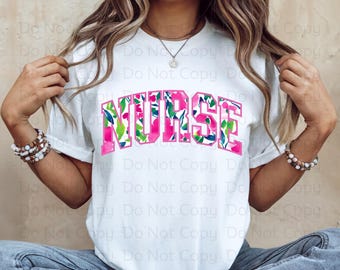 Floral Nurse PNG, Varsity Font Nurse Shirt Design Png, RN LPN, Registered Nurse, Preppy Floral Nurse Sublimation Design, Dtg Design, D017