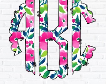 Preppy Floral Monogram PNG, Scalloped Circle Monogram Set, Sublimation File, Complete Alphabet, Alpha Pack, Doodle Letters Monogram Set, 002
