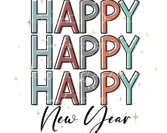Happy New Year PNG, Happy New Year sublimation design, Boho Doodle Letters Font, Offset Font,  Digital download