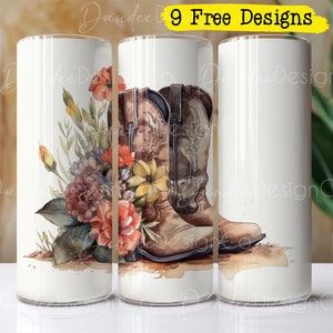 Floral Boots 20oz Tumbler Design, Skinny Straight Tumbler PNG, Floral Tumbler PNG, Sublimation Design, Western Tumbler PNG, Cowgirl Boots