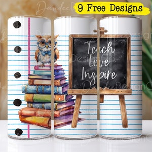 Teacher 20oz Tumbler Design, Skinny Straight Tumbler PNG, Teach Love Inspire Tumbler Wrap, Teacher Tumbler Wrap, Back to School Tumbler PNG