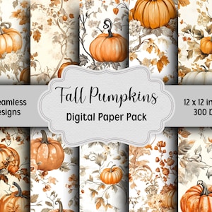 Paquete de papel digital de calabazas de otoño, 10 patrones sin costuras de otoño, papel de diario basura, paquete de papel digital imprimible, papel de álbum de recortes de otoño