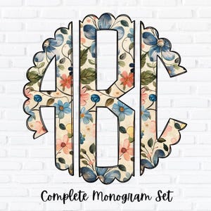 Floral Monogram PNG, Scalloped Circle Monogram Set, Sublimation File, Complete Alphabet, Alpha Pack, Doodle Letters Monogram Set, 006