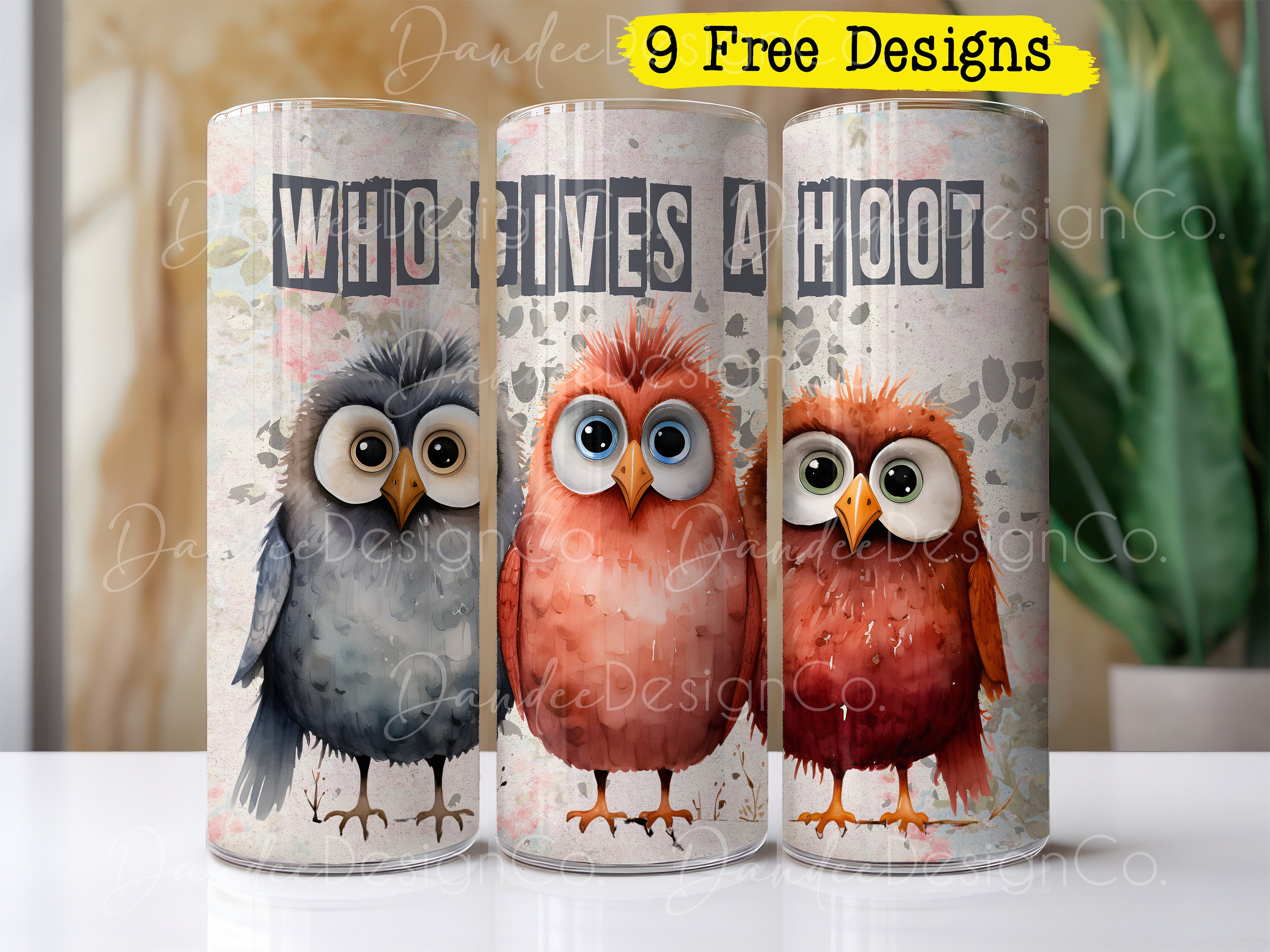Owls 20oz Tumbler Design, Skinny Straight, Tumbler Sublimation Design, Three Owls, Who Gives a Hoot 