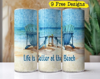 Beach 20 oz Tumbler Design, Beach Tumbler Sublimation Design, Skinny, Straight Tumbler PNG, Life is Better at the Beach Tumbler PNG