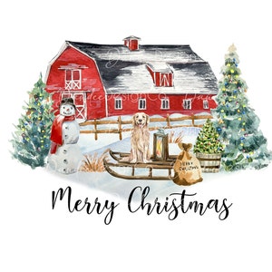 Weihnachten Scheune PNG, Weihnachten Hund PNG, Weihnachten Sublimation Design, Golden Retriever PNG, Schneemann Png, Digitaler Download