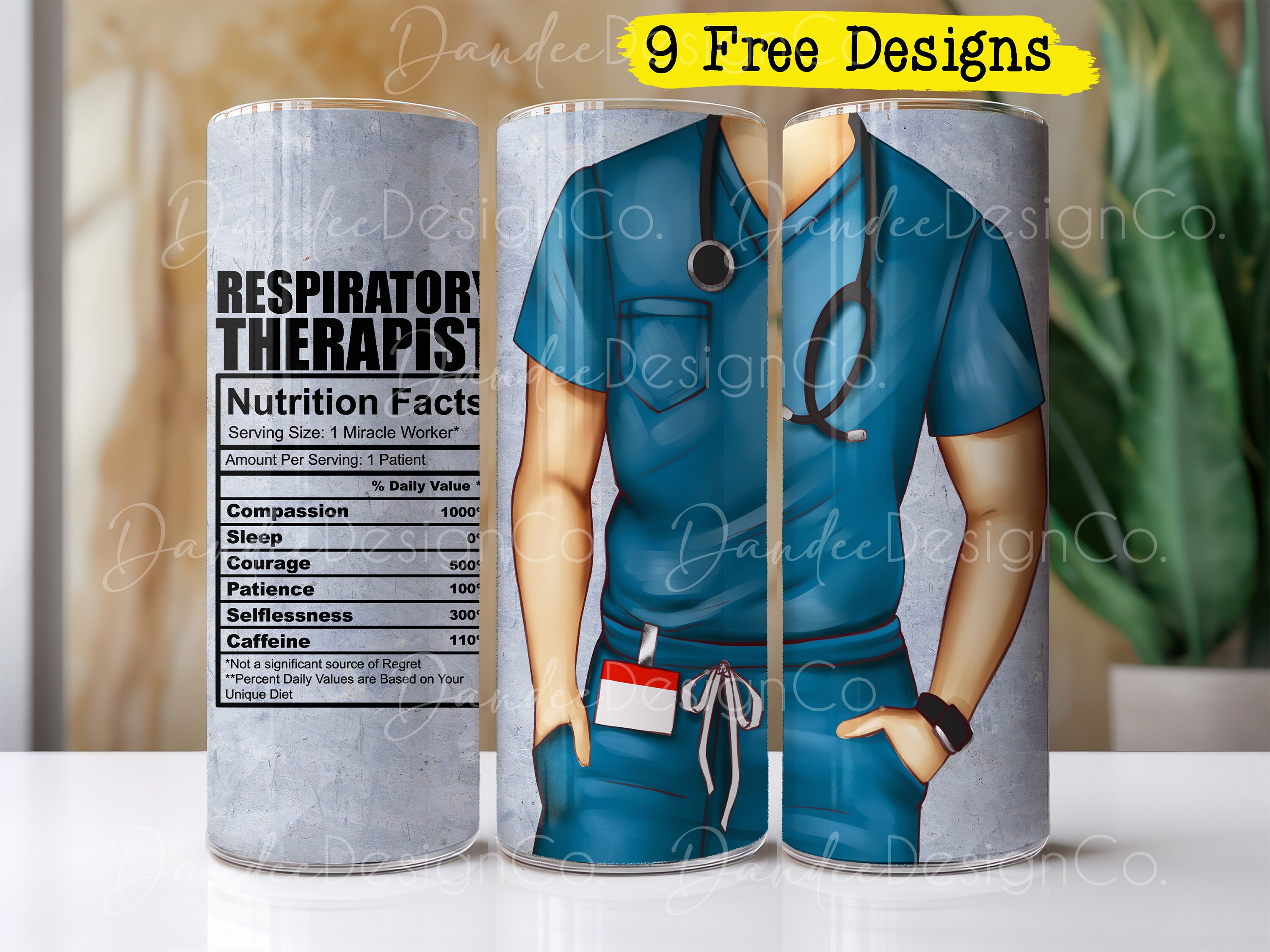 Male Respiratory Therapist 20oz Tumbler Design, Respiratory Therapist Skinny Straight Tumbler Wrap PNG, Blue Scrubs, RT Nutrition Facts