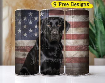 Black Lab 20oz Tumbler Design, Skinny Straight Tumbler PNG, Labrador Retriever PNG, Sublimation Design, Grunge USA Flag, Tumbler Wrap