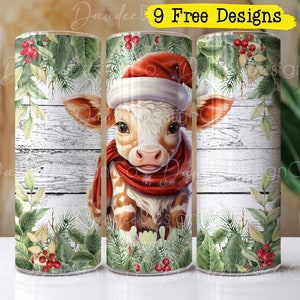 Christmas Baby Cow 20oz Tumbler Design, Skinny Straight Tumbler PNG, Cow in Santa Hat Tumbler PNG, Sublimation Design, Christmas Tumbler PNG