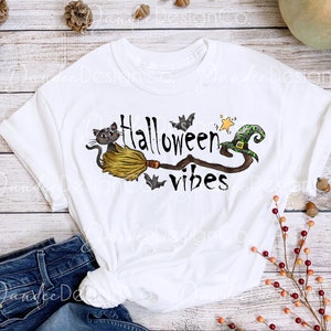 Halloween Vibes PNG, Halloween Sublimation Design, Halloween PNG, Witch Broom Halloween Design, Witch Hat, Black Cat PNG, Digital Download image 4