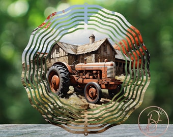 Dualoai Metal Garden Tractor Windmill Tractor Wind Spinner Decorative Waterproof Windmill Statue Pinwheel Stake Ornament For Porch, Green