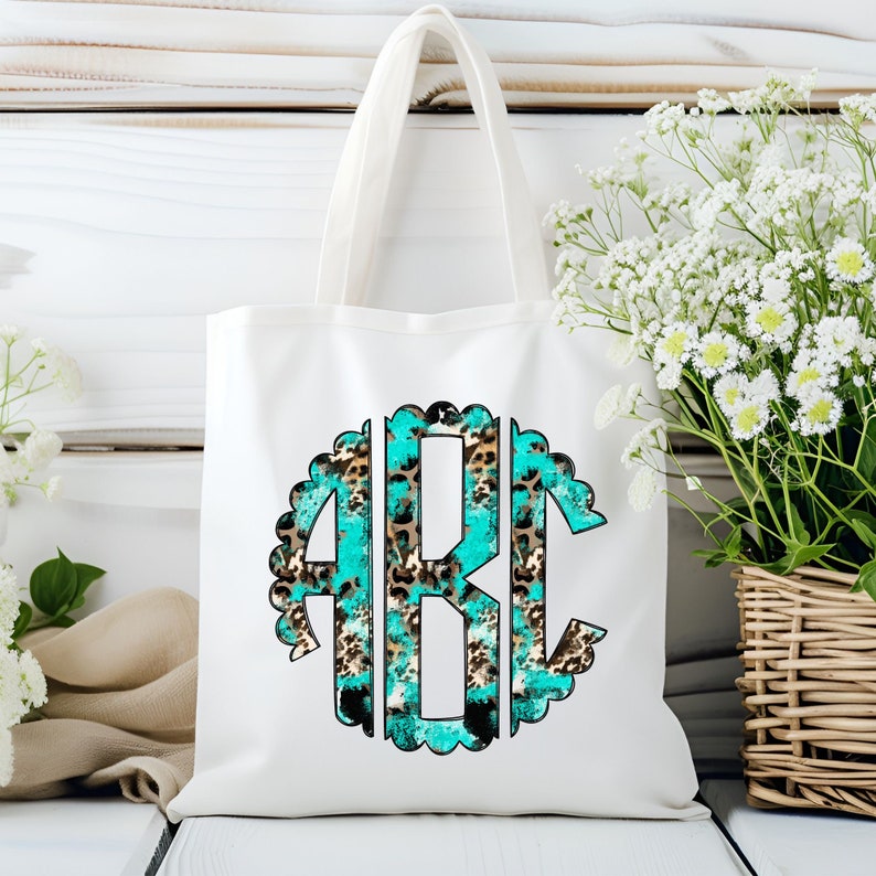 Leopard Print Monogram Leopard Print Monogram PNG Set, Scalloped Circle Monogram, Sublimation ...