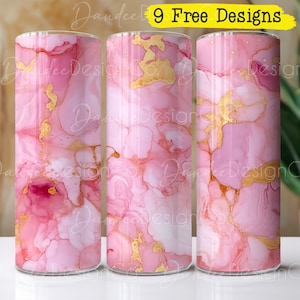 Pink and Gold Alcohol Ink 20oz Tumbler Design, Tumbler Sublimation Design, Skinny Straight Tumbler PNG, Tumbler Wrap, Digital Download