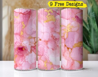 Pink and Gold Alcohol Ink 20oz Tumbler Design, Tumbler Sublimation Design, Skinny Straight Tumbler PNG, Tumbler Wrap, Digital Download