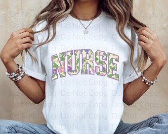 Boho Floral Nurse PNG, Varsity Font Nurse Shirt Design, RN LPN, Registered Nurse, Spring Floral Nurse Sublimation Design, Dtg Design, D022