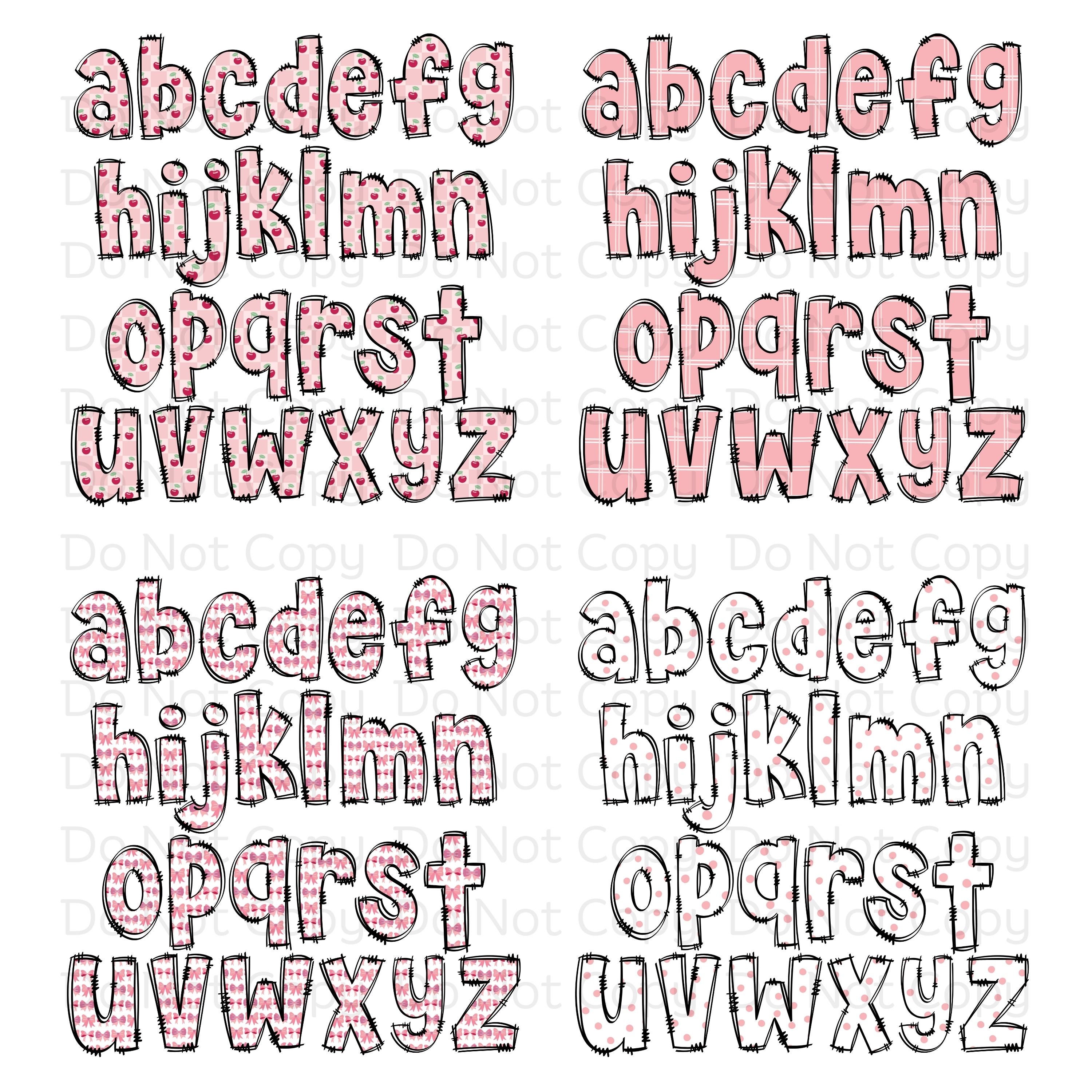 Coquette Doodle Letters, Pink Bows Alpha Set, Girlie Alphabet PNG Set ...