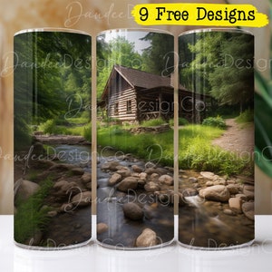 Mountain Cabin 20oz Tumbler Design, Tumbler Sublimation Design, Skinny Straight Tumbler PNG, Log Cabin Tumbler Wrap, Digital Download