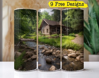 Mountain Cabin 20oz Tumbler Design, Tumbler Sublimation Design, Skinny Straight Tumbler PNG, Log Cabin Tumbler Wrap, Digitale Download