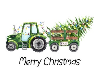 Christmas Tractor PNG, Christmas sublimation design, Green Tractor PNG, Christmas tree with lights PNG, Digital download