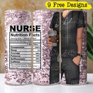 Nurse 20 oz Tumbler Design, Nurse Tumbler Sublimation Design, Skinny, Straight Tumbler PNG, Black Scrubs, Blonde Nurse, Nutrition Facts