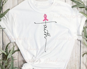 Faith Cross with Pink Ribbon/ Breast Cancer Awareness/ PNG SVG / Breast Cancer Awareness sublimation design