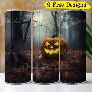 Halloween 20oz Tumbler Design, Fall Tumbler Sublimation Design, Skinny Straight Tumbler PNG,  Spooky Jack-o-Lantern Tumbler Wrap, Creepy PNG