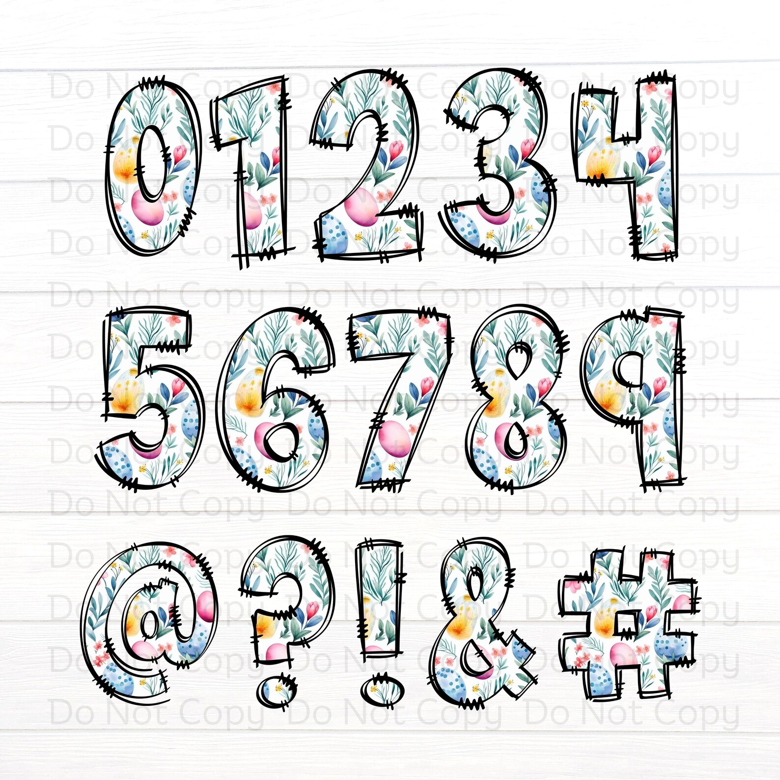 Easter Doodle Letters, Floral Easter Alpha Set, Alphabet PNG Set ...
