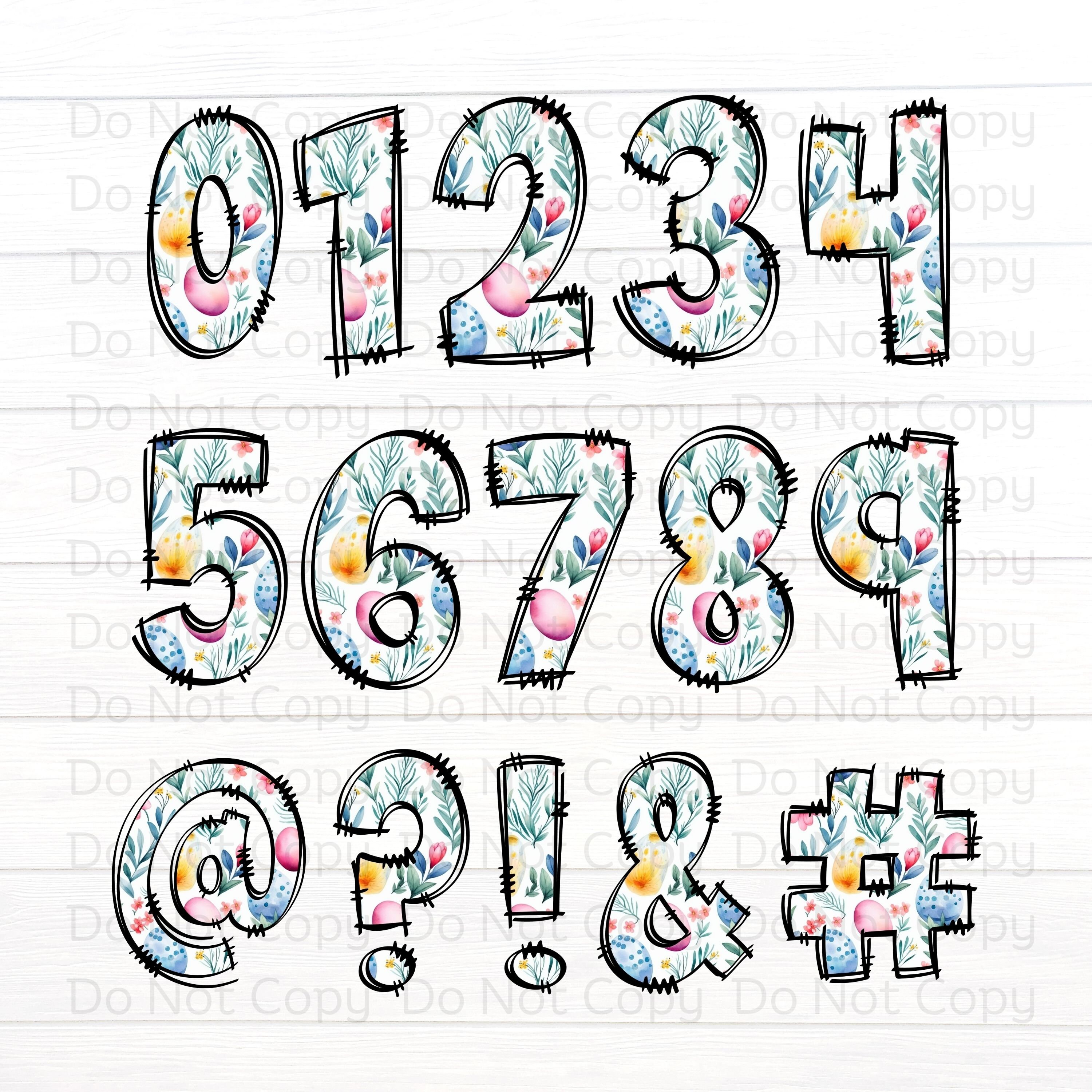 Easter Doodle Letters, Floral Easter Alpha Set, Alphabet PNG Set ...