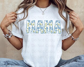 Floral Mama PNG, Mother's Day Png, Preppy Mama Png, Doodle MAMA Png, Sublimation Design, DTG Design, Blue Floral Mom Png, D002