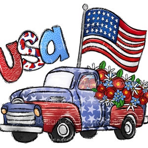 USA Vintage Truck PNG, Patriotic PNG, American Flag, Sublimation Design, July 4th Design, Fourth of July Design, Digital Download
