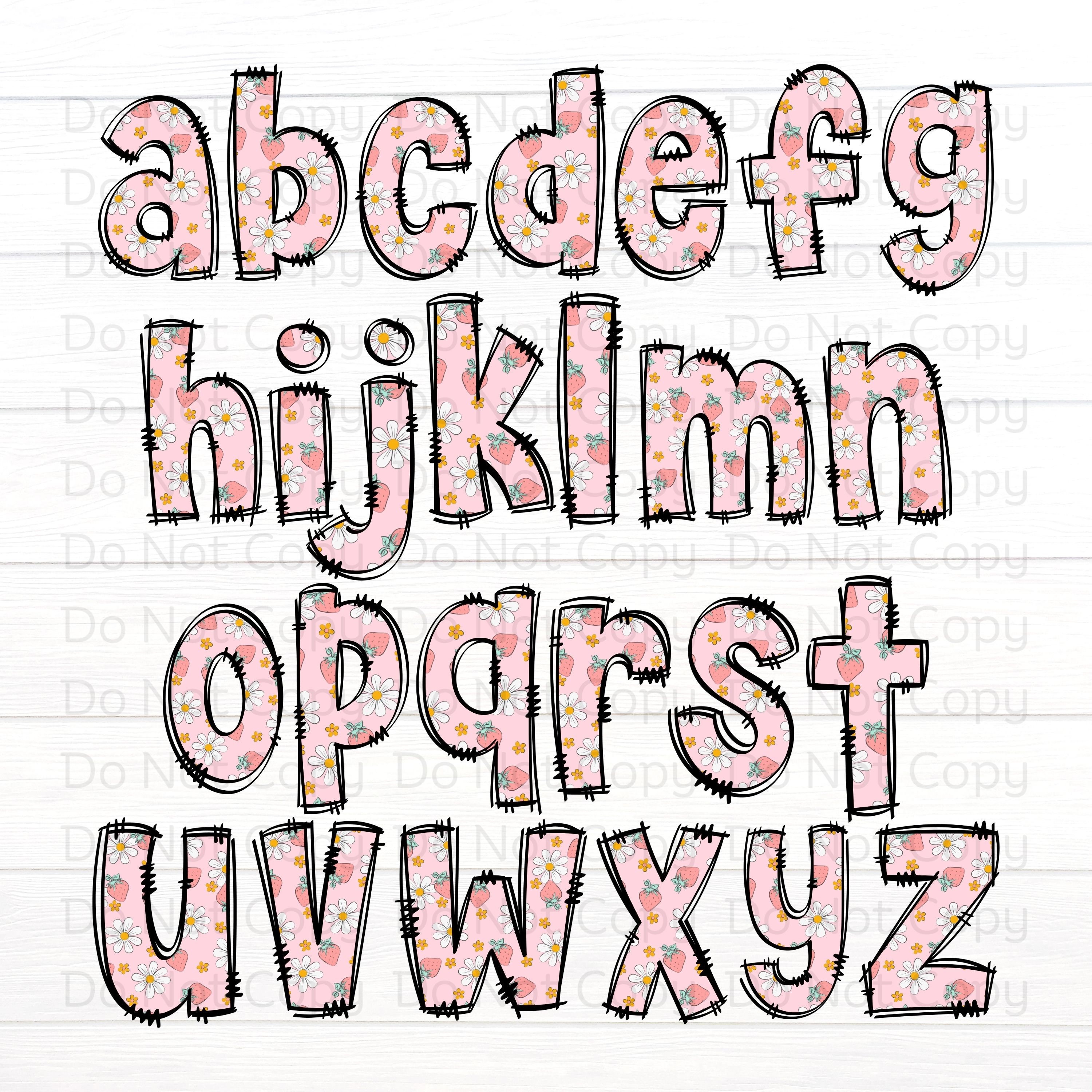 Letter R Strawberry Floral Strawberries Doodle Letters, Coquette Alpha Set, Girlie Alphabet ...