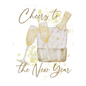 Vive la nouvelle année PNG, bonne année conception de sublimation, jour de l’an, réveillon du Nouvel An, coupes à champagne PNG, téléchargement numérique