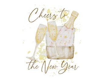 Cheers to the New Year PNG, Happy New Year Sublimation Design, Silvester, Champagner Gläser PNG, Digitaler Download