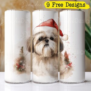Cachorro de Natal, design de copo de 20 onças, Shih Tzu de Natal, design de sublimação de copo, copo reto e magro PNG, envoltório de copo de cachorro de Natal