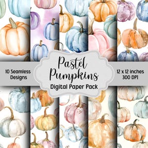 Paquete de papel digital de otoño, calabazas en tonos pastel, 10 patrones sin costuras de otoño, papel de diario basura, paquete de papel digital imprimible, papel para álbumes de recortes