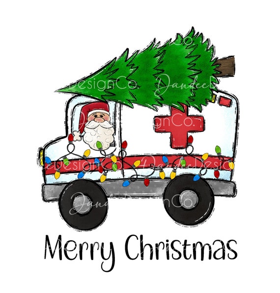 Christmas Ambulance PNG, Christmas Ambulance Sublimation Design, Ambulance with Christmas Tree PNG, Christmas Png, Digital Download