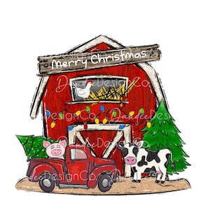Christmas on the farm PNG, Christmas on the Farm sublimation design, Christmas Barn PNG, Farm Animals Christmas Png, Christmas Truck Png