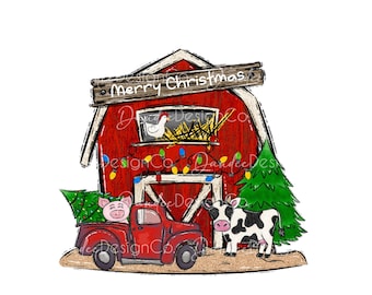Navidad en la granja PNG, Navidad en el diseño de sublimación de la granja, Granero de Navidad PNG, Animales de granja Navidad Png, Camión de Navidad Png
