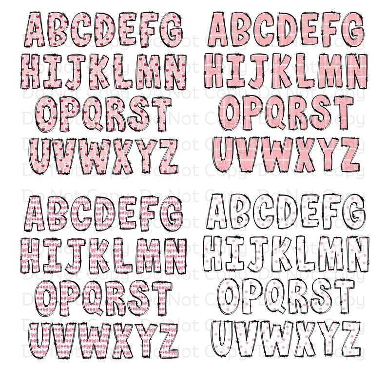 Coquette Doodle Letters, Pink Bows Alpha Set, Girlie Alphabet PNG Set ...