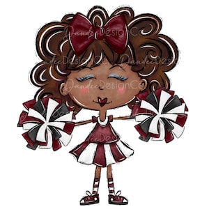 Cheerleader PNG, Cheerleader Sublimation Design, Maroon Pom Poms, Football Season, Cheer Life, Cheer Mom, Team Spirit, Digital Download