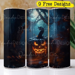 Halloween 20oz Tumbler Design, Fall Tumbler Sublimation Design, Skinny Straight Tumbler PNG,  Spooky Jack-o-Lantern Tumbler Wrap, Creepy PNG