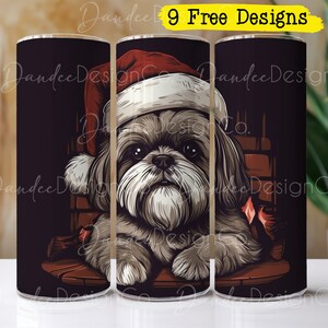 Cachorro de Natal, design de copo de 20 onças, Shih Tzu de Natal, design de sublimação de copo, copo reto e magro PNG, envoltório de copo de cachorro de Natal