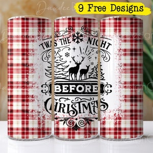 Twas the Night Before Christmas 20oz Tumbler Design, Skinny Straight Tumbler PNG, Christmas Tumbler PNG, Christmas Plaid Tumbler Wrap