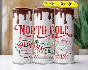 Hot Cocoa 20oz Tumbler Design, Skinny Straight Tumbler PNG, Christmas Cocoa PNG, Sublimation Design, North Pole Hot Cocoa Tumbler Wrap