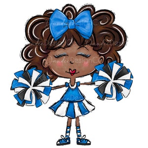 Cheerleader PNG, Cheerleader Sublimation Design, Blue Pom Poms, Football Season, Cheer Life, Cheer Mom, Team Spirit, Digital Download